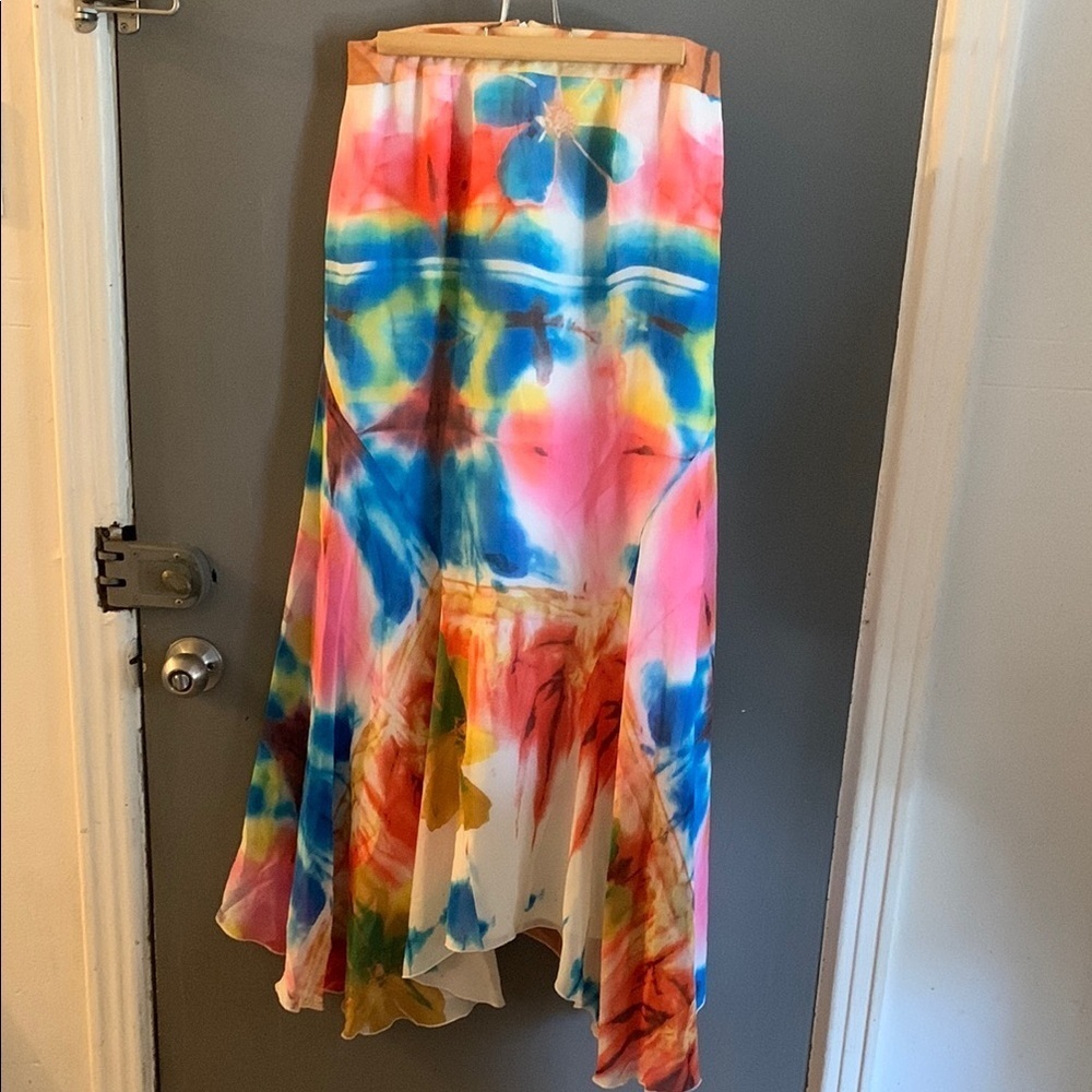 Christian chenail 100% silk maxi asymmetric abstract y2k fairy‎ whimsical skirt